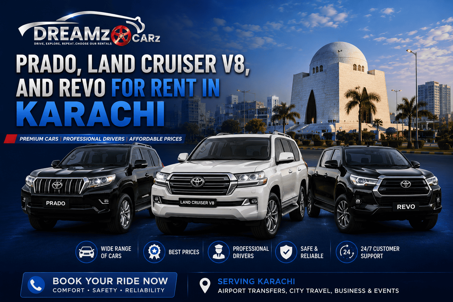 Prado, Land Cruiser V8 and Revo for Rent in Karachi